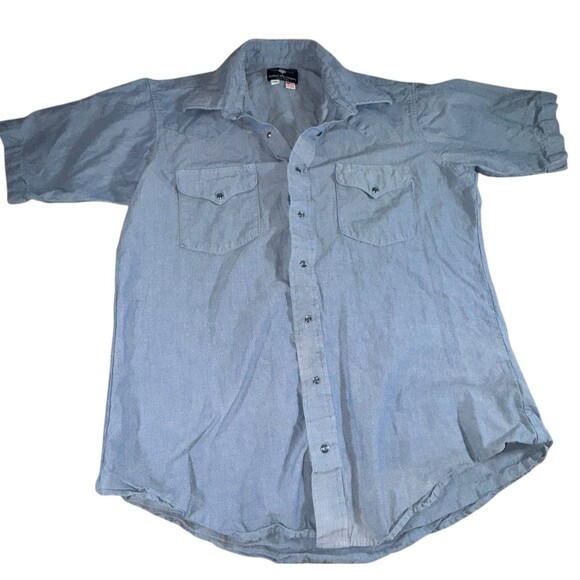 Vintage Flying R Ranch Wear Shirt Mens 17 Blue Blue‎ Pearl Snap Western USA - Picture 1 of 9